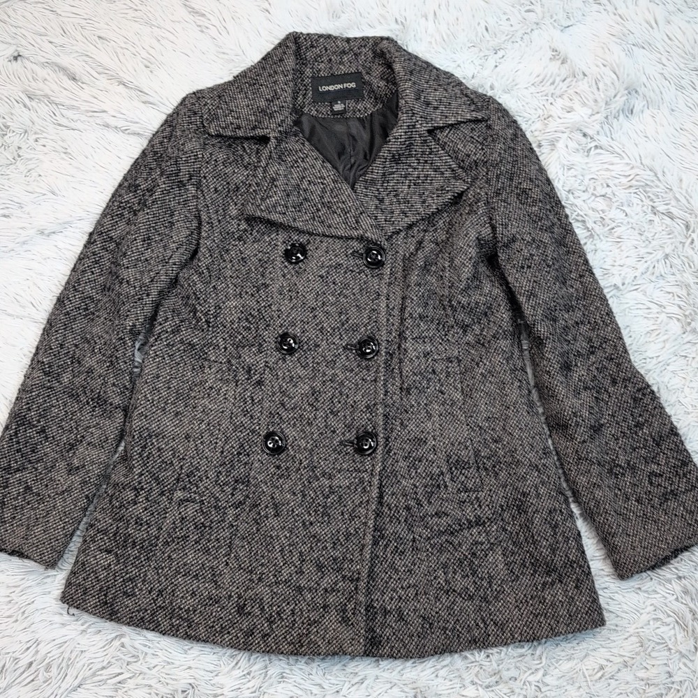 London Fog Jacket Womens S Gray Wool Blend‎ Pea Coat Preppy Pockets Button Up